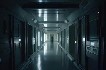 Fototapeta premium Reflective Metal Corridor of the Future - Generative AI Illustration