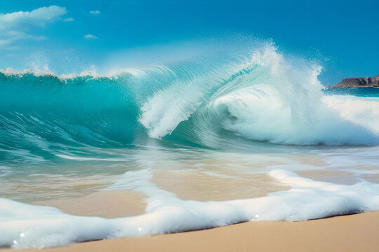 Mesmerizing Photograph of Tropical Wave Crashing onto Sandy Beach