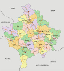 Kosovo - Highly detailed editable political map with labeling.