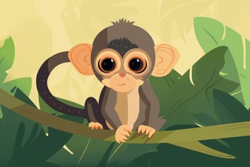 a cute adorable baby cartoon Monkey generative ai illustration in the style of a children-friendly cartoon animation style	
