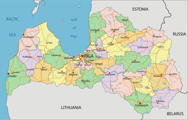 Latvia - Highly detailed editable political map with labeling.
