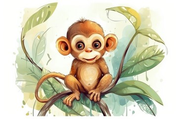 a cute adorable baby cartoon Monkey generative ai illustration in the style of a children-friendly cartoon animation style	
