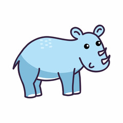 Cute blue rhino.  African animal. Vector illustration for children. Hand drawn sticker.
