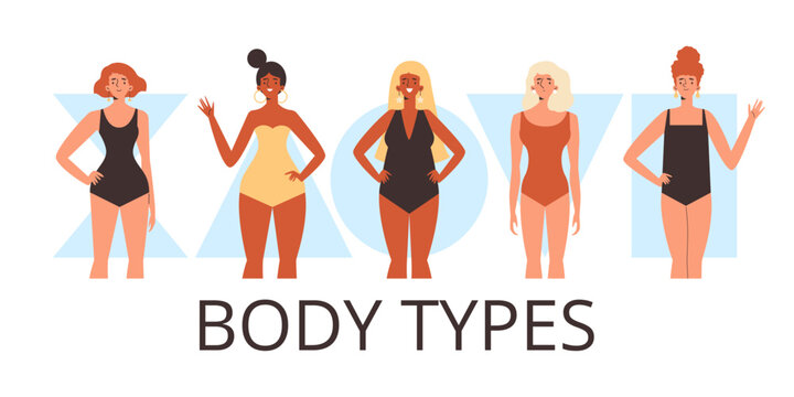 Women body types banner with women of different body shapes flat vector isolated.