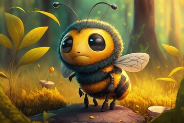 bee in nature cartoon illustration for kids and children's book generative ai artwork