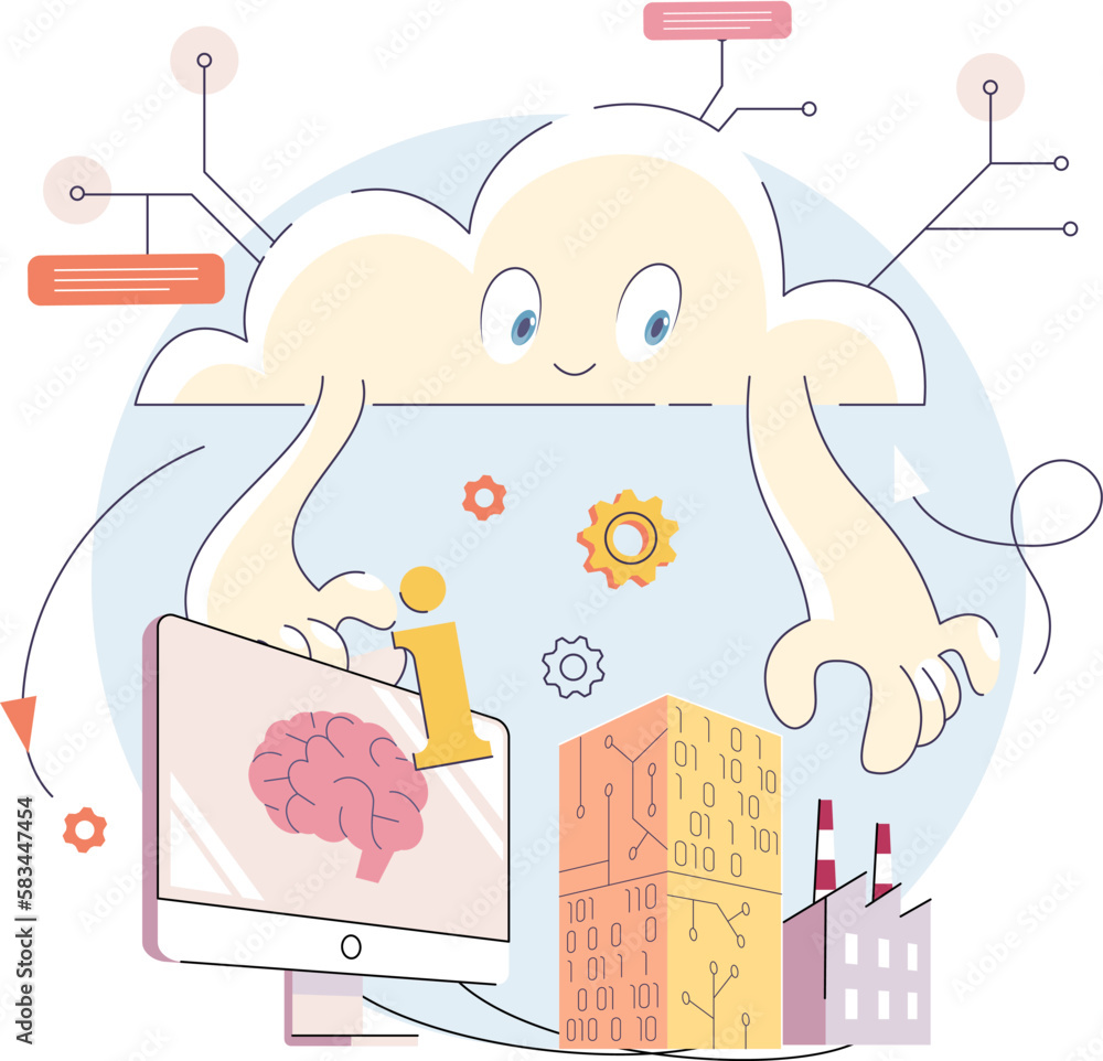 Aufkleber artificial intelligence, digital brain. robotic cloud, future technology symbol. technical and scien