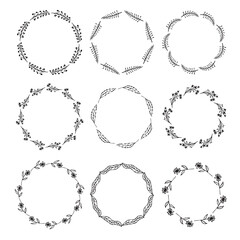 Set of  hand drawn Floral frames vector illustration, wedding or holiday design clip art