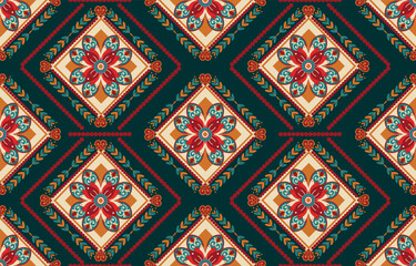 Ethnic flowers pattern art Seamless pattern in tribal folk embroidery and Mexican style Aztec geometric art ornament print Design for carpet wallpaper  clothing wrapping fabric cover textile flyer