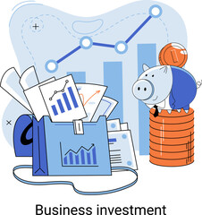 Business investment metaphor. Investment capital for profit and income multiplying. Buying shares and funds, modern economy. Investor strategy, financing business activities. Active or passive income