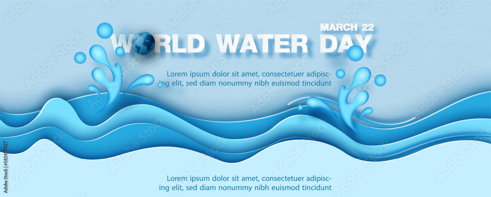 Fototapete blue layer in water shape and papercut style with the day and name of event on paper pattern backgro