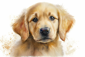 Golden retriever puppy. generative ai. Watercolor dog portrait. Portrait of a golden retriever dog