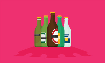 Vector Illustration of beer bottles set in flat style