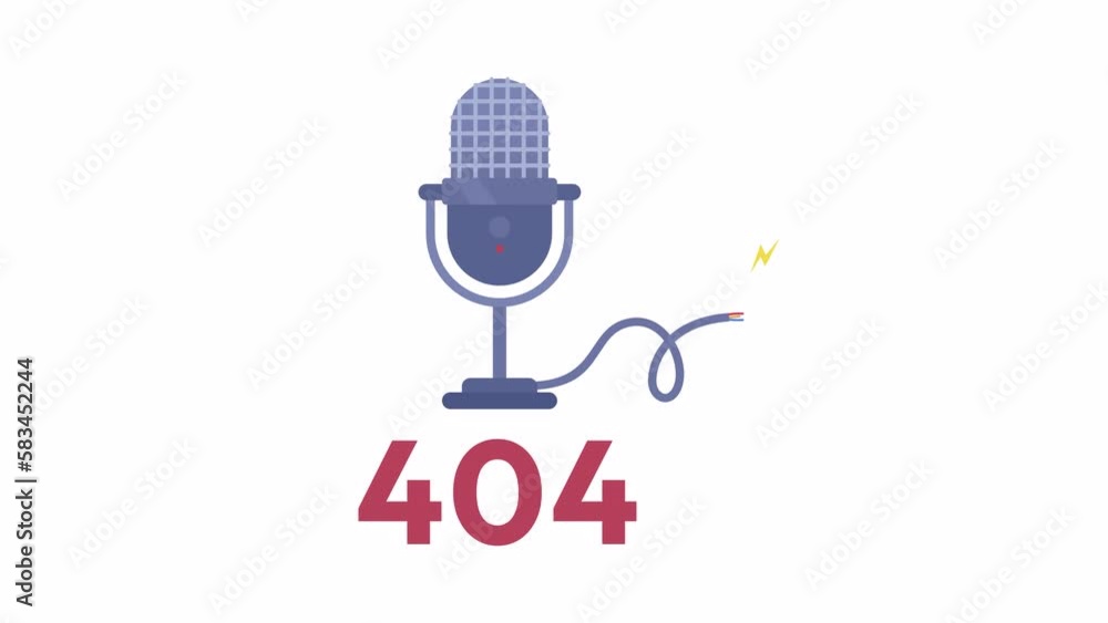 Poster animated microphone damage 404 error. mic with broken wire. empty state 4k video footage with alpha 