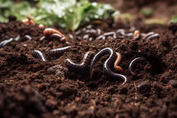 Fotobehang Vermicomposting worms in soil digital render © Anson