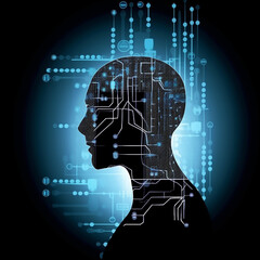 Human head silhouette with circuits