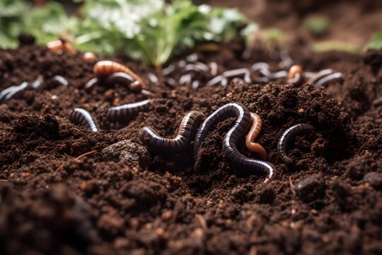 Vermicomposting worms in soil digital render