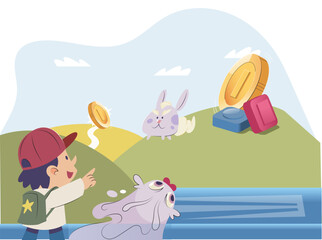 Play to earn, video games in which player can receive rewards with real value, blockchain projects. Metaverse, game finance technology. People playing online games with laptop and smartphone