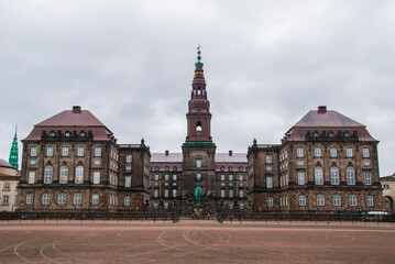Fototapeta premium The exterior of Christiansborg Palace, the Parliament in Copenhagen, Denmark