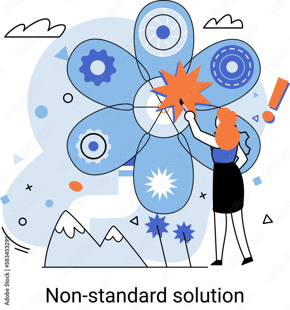 Poster non standart solution solving problem metaphor, answer to question or creativity idea innovation hel