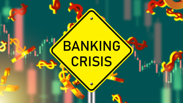 Banking crisis. Financial disaster. Economic recession. Crisis bank organisation. Economic decline. Road sign with words banking crisis. Problems of banking corporations. Loss of deposits. 3d image