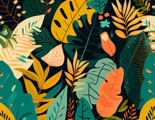 Fototapeta na wymiar Vibrant Tropics: A Contemporary Take on a Classic Floral Design. Floral Abstracts: A Modern and Playful Take on a Tropical Print