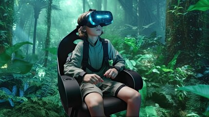 Virtual Reality Experience: Young Girl Wearing VR Headset Immerses Herself in Digital Worlds | High-Quality Stock Photo