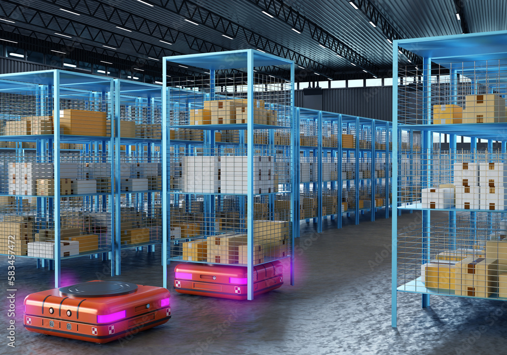 Poster retrieval machines. delivery warehouse. automated warehouse of courier company. retrieval machines f