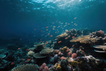 Naklejka na ściany i meble coral reef and fishes sea life underwater nature tropical blue 