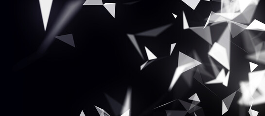 Obraz premium Colored polygonal space. Connection dots and lines structure. Digital background. Triangular futuristic business wallpaper. Data technology and scientific illustration. 3d rendering. Widescreen