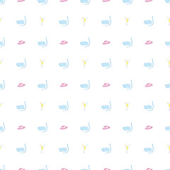 Summer seamless pattern. travel background. Travel vacation set of icons, journey and trip background. Doodle summer travel icons. Vacation vector pattern with travel icons