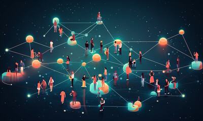 Social network connection concept, community or business collaboration. Internet of things digital global smart grid illustration.