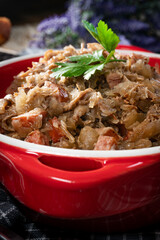 Bigos - sauerkraut stewed with meat, dried mushrooms and sausage.