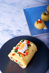  Typical Peruvian dish called causa rellena, which is served as a starter.