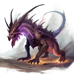 Fantasy RPG thunder Dragon drawing, white background - obrazy, fototapety, plakaty