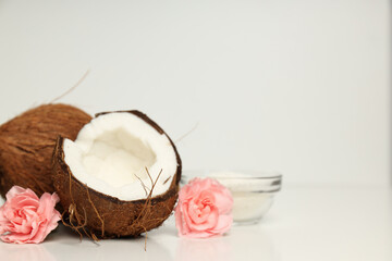 Fototapeta na wymiar Composition for summer concept with coconut on white background