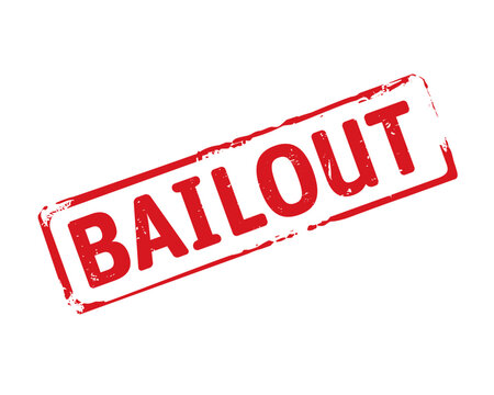Red grunge stamp and text Bailout. Vintage outline graphic.