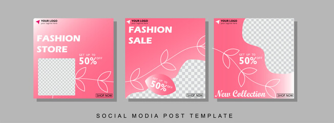 Fashion sale Set of Editable minimal square banner template. Social media template for ads.