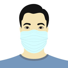 Asian man in medical mask. Illustration on transparent background