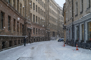 snow on the street in Old Riga in december 2021 1