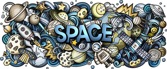  Space doodle text lettering cartoon background