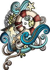 Nautical detailed cartoon illustration