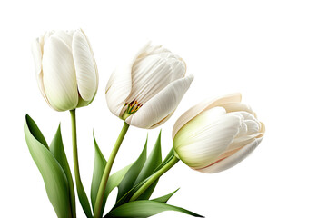White Tulips Isolated on transparent, White flowers for rustic wedding design, Generative AI