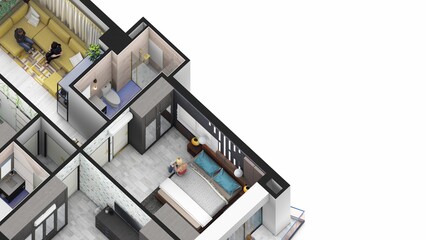 4 bed Family apartment isometric view 3d render
