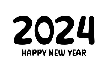 Happy New Year 2024 text design. 2024 logo design. Template design for card, banner, brochure or poster. Vector illustration. Isolated on white background.