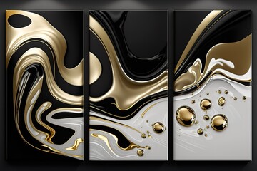 modern conceptual liquid art with white black and gold, generative AI