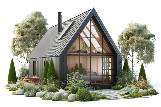 Contemporary home in the country stock photo Environment, generative AI