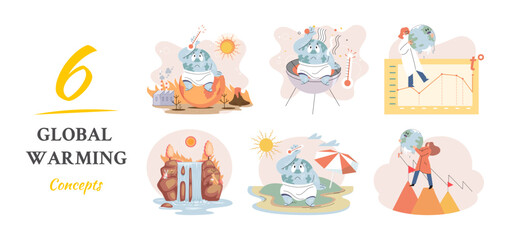 Obraz premium Climate change weather global greenhouse warming risks metaphor concept. Save planet. Compared planet with renewable eco resources consumption global warmings burning alternative. Environment Day