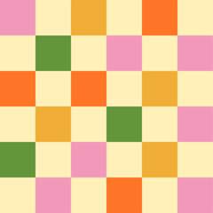 Seamless Checkered Pattern in Spring pink, green and orange colors. Creative vibrant trendy tartan background design for kids. Abstract trendy gingham plaid.