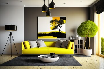contemporary stylish interior room with nice furniture, generative AI