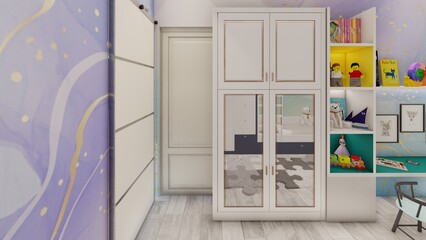 Interior design childrens bedroom realistic 3d visualization